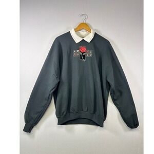 Top Stitch Sweatshirt XL Green Vintage Embroidered Floral Collared Pullover